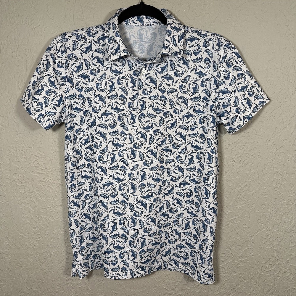 Southern Tide Boy's Driver Catch You Later Polo Shirt White Sz XL 16 Fish Marine